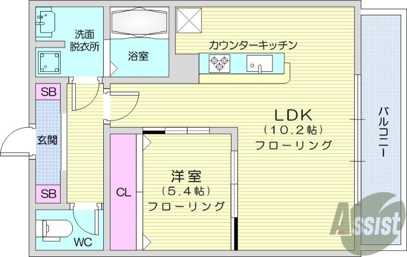 ブルーヴェル青葉通(1LDK/6階)の間取り写真