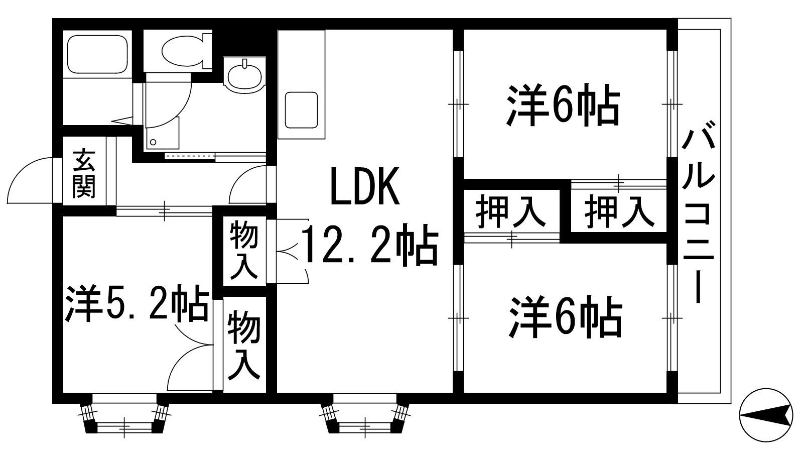 カサソレアード(3LDK/1階)の間取り写真
