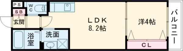 ダン・ル・ボワ鳳東(1LDK/2階)の間取り写真