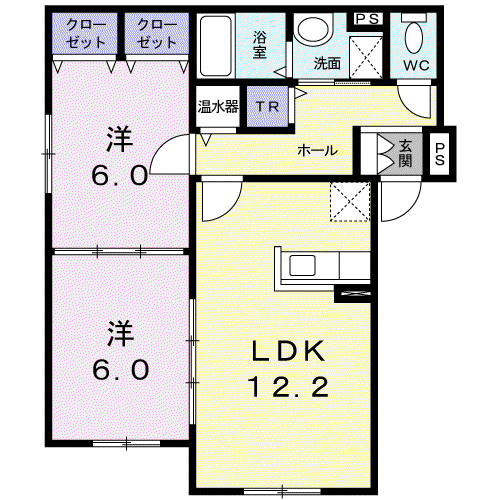 アルドール(2LDK/2階)の間取り写真