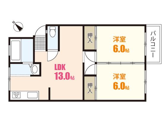 城ヶ丘マンション(2LDK/1階)の間取り写真