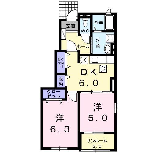ピュアファミーユB(2DK/1階)の間取り写真