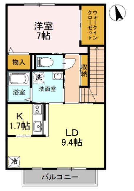 クレアーB棟(1LDK/2階)の間取り写真