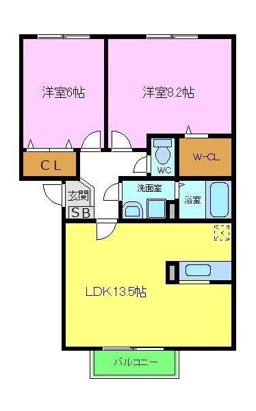 ドミール旭B(2LDK/1階)の間取り写真