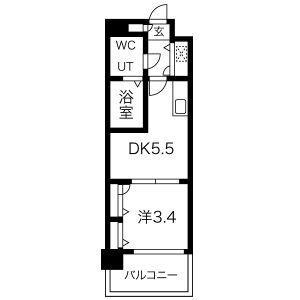 F・PARC 西新(1DK/6階)の間取り写真