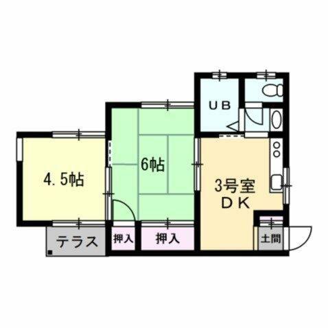 ヴェッセル三ツ沢(2DK/1階)の間取り写真