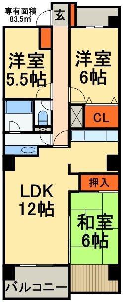 ヴィラ園生(3LDK/3階)の間取り写真