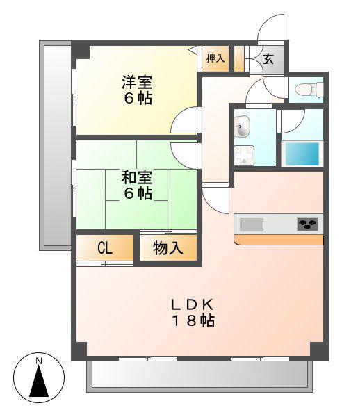 サニーハイツ林(2LDK/8階)の間取り写真