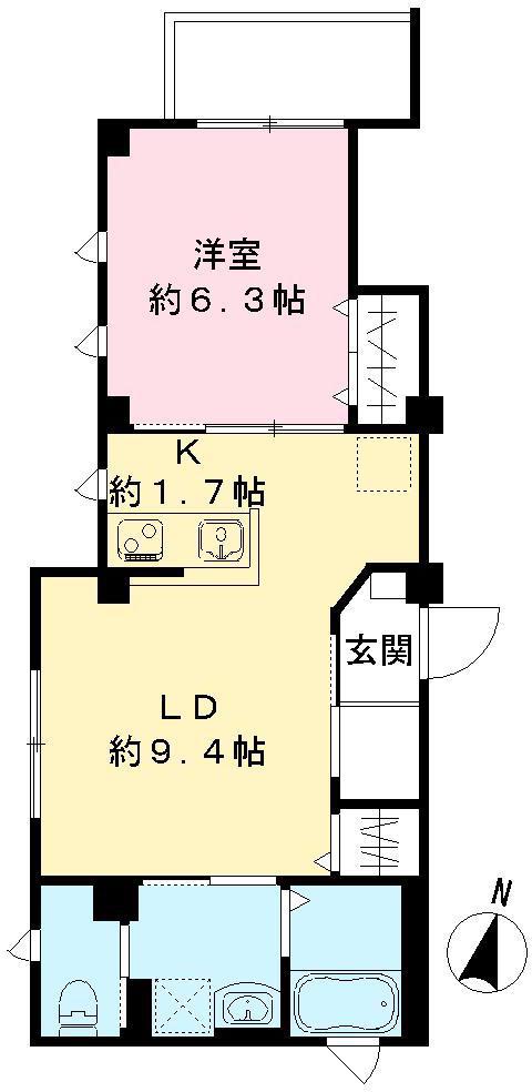 アドヴァンス等々力(1LDK/2階)の間取り写真