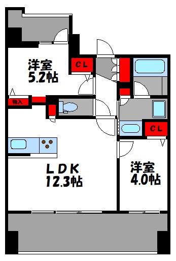 グランフォーレ千早マークスクエアイーストウイング(2LDK/15階)の間取り写真