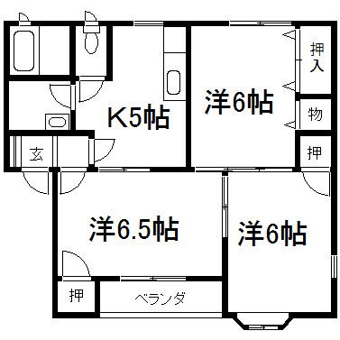 グランK(3K/2階)の間取り写真