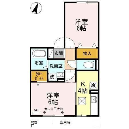 コンフォールターブルA棟(2K/1階)の間取り写真