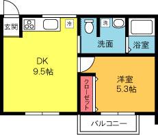 メゾンえん(1DK/2階)の間取り写真