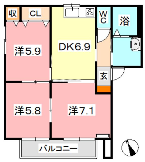 パークタウン茶屋町 I(3DK/1階)の間取り写真