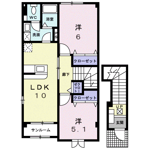 ベルソレイユ弐番館(2LDK/2階)の間取り写真