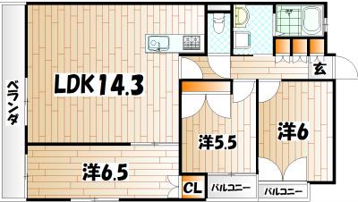 REZIA小倉(3LDK/3階)の間取り写真
