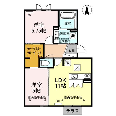 グリシーナ(2LDK/1階)の間取り写真