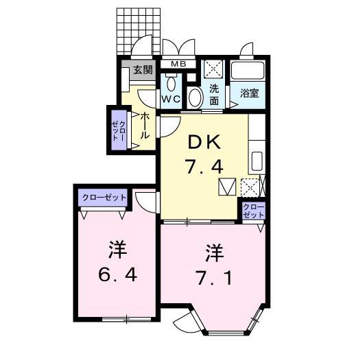 アプリコット(2DK/1階)の間取り写真