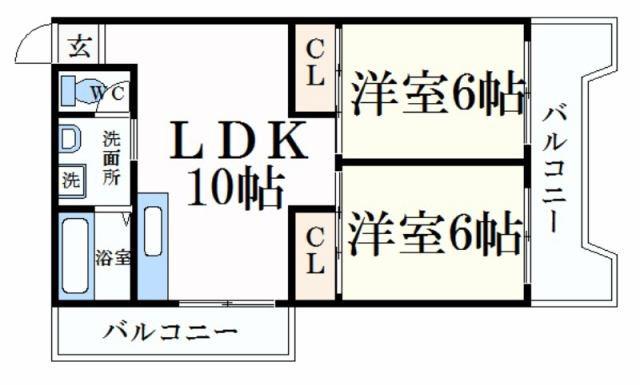 コーポラス今宿(2LDK/10階)の間取り写真