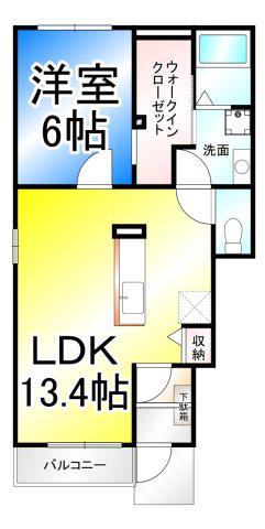 メリディアンベル稲葉(1LDK/1階)の間取り写真