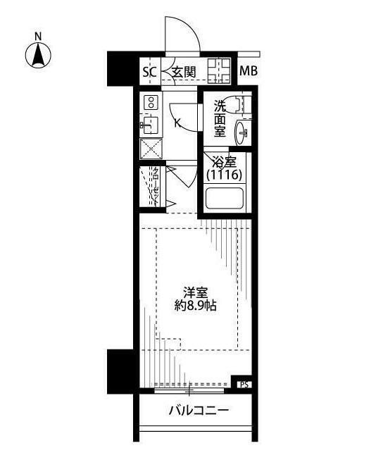 プレール・ドゥーク新宿下落合(1K/4階)の間取り写真