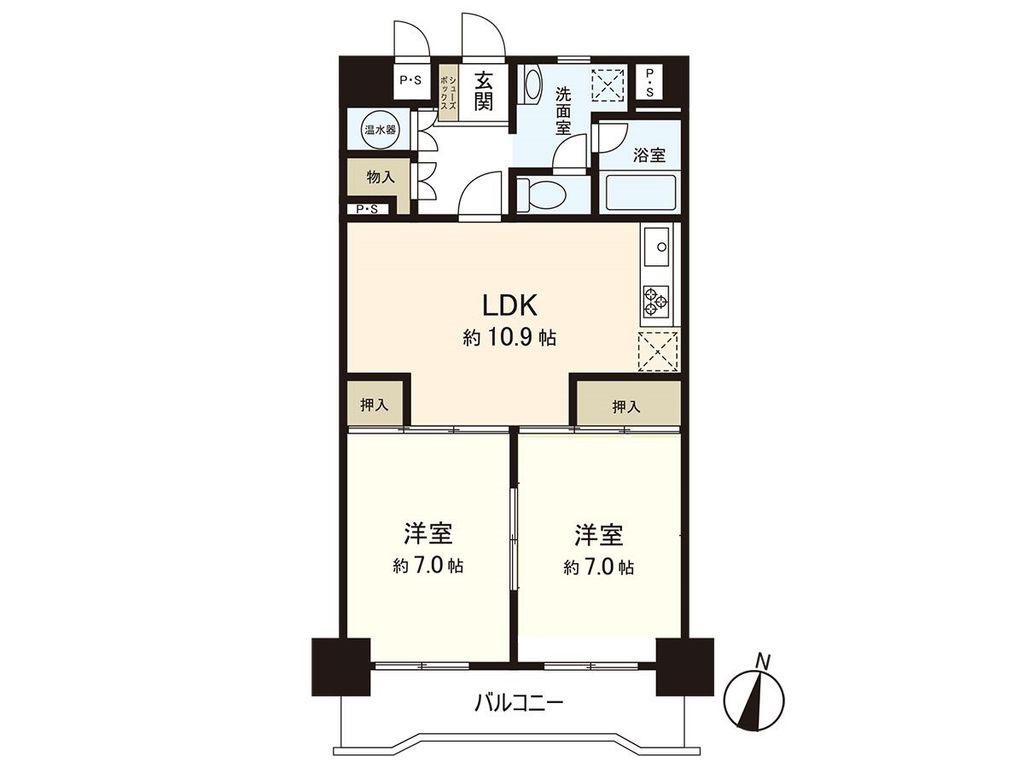 ブライトシティ柏木(2LDK/10階)の間取り写真