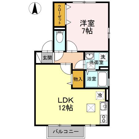 ロワジールA棟(1LDK/1階)の間取り写真