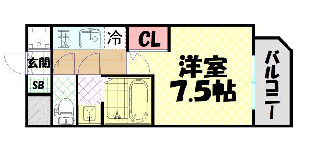 リッツ難波南II(1K/6階)の間取り写真