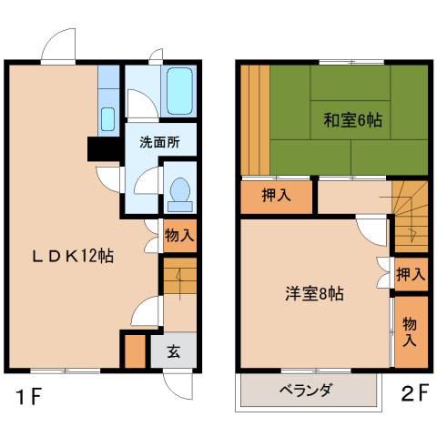 フィルコートB(2LDK/1階)の間取り写真