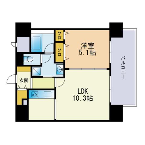 CASA HAKATA-イースト(1LDK/9階)の間取り写真