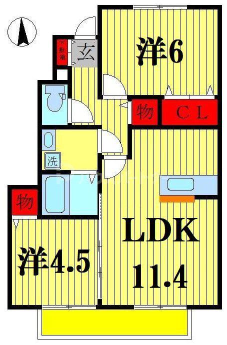 ハイブリッジII(2LDK/1階)の間取り写真