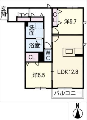 リオリエント薮田(2LDK/1階)の間取り写真