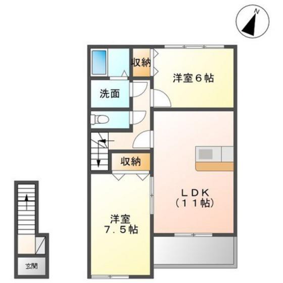 アヴァンティI(2LDK/2階)の間取り写真