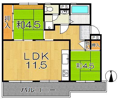 宇治おぐら1棟(2LDK/4階)の間取り写真