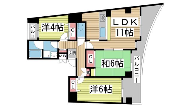 スクエア下山手(3LDK/4階)の間取り写真