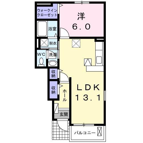 ビリーヴD(1LDK/1階)の間取り写真