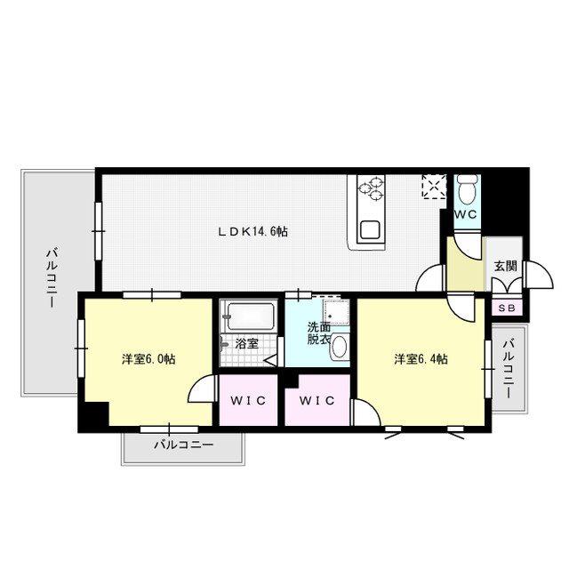 RAFFINA大濠(2LDK/2階)の間取り写真