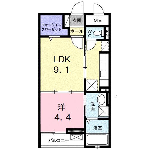 ソレイユ東久留米(2K/2階)の間取り写真
