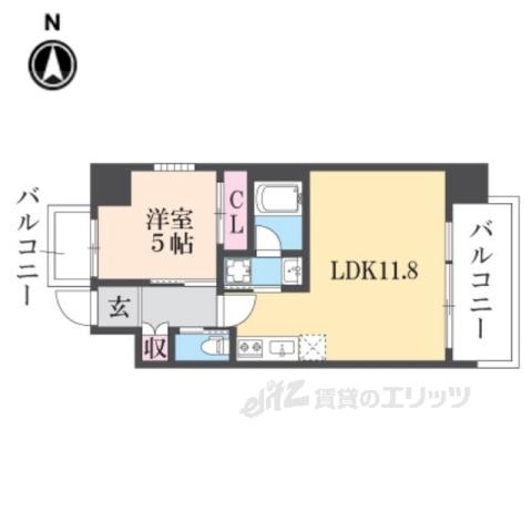 プレジオ八戸ノ里(1LDK/3階)の間取り写真