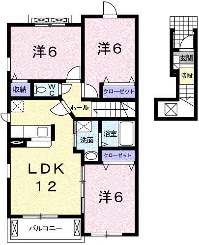 アーリーシャットC(3LDK/2階)の間取り写真
