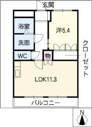 ディアコートB(1LDK/1階)の間取り写真