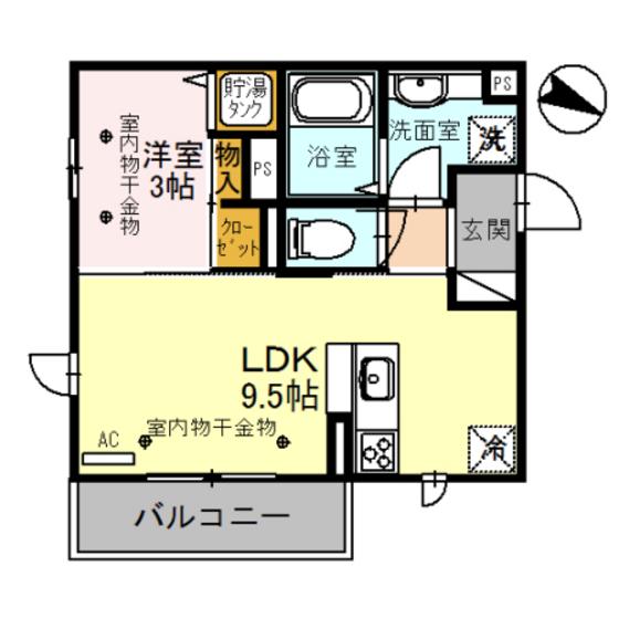 グランドゥール駅南(1LDK/1階)の間取り写真