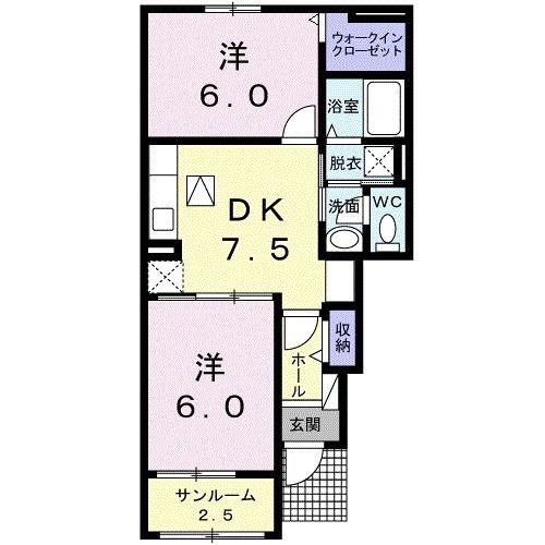 CHERISH B(2DK/1階)の間取り写真