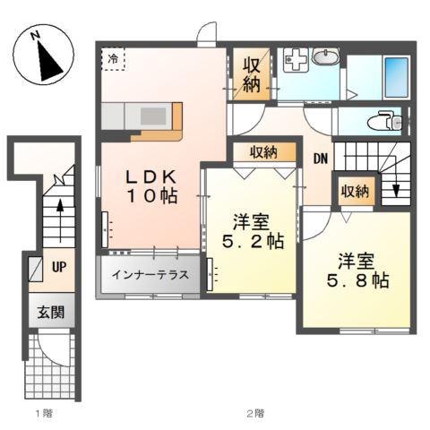 ラーナ ニシノウチ(2LDK/2階)の間取り写真