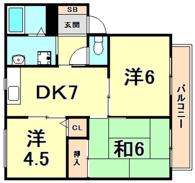 ヴァールハイト越水Ⅱ(3DK/2階)の間取り写真