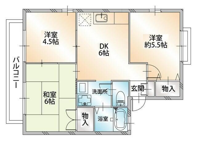 サニーコート日野(3DK/2階)の間取り写真