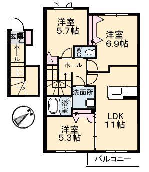 PAS A PAS(3LDK/2階)の間取り写真