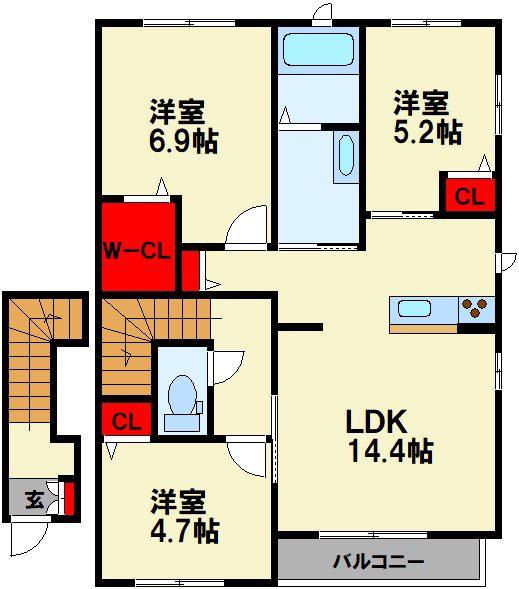 シャーメゾン飯塚駅前 I棟(3LDK/2階)の間取り写真