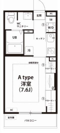 リブリ・シャンティーユ(1K/2階)の間取り写真