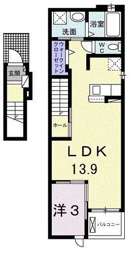 ユーフォリアネクストII(1LDK/2階)の間取り写真